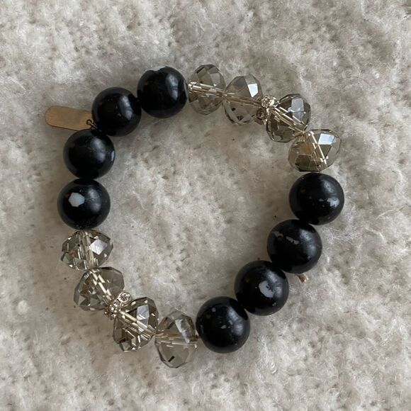 Bead Bracelet - Clear and Black Beads - Picture 2 of 5